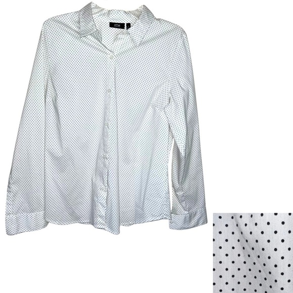 Apt. 9 Essentials Blouse Button Front White with Black Polka Dots Size 14 - Picture 1 of 9